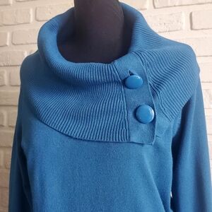 Dalia Asymmetrical Knit Cowl Neck Sweater Cobalt Blue Size XL